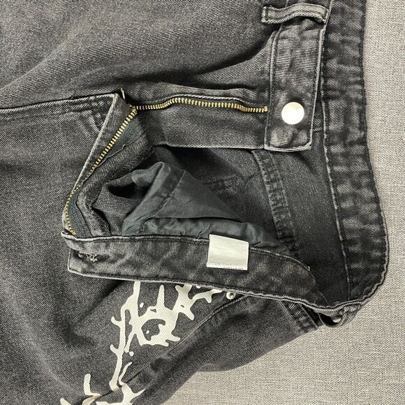 EZwear Jeans L Loose Relaxed High Waist Lightning Y2K Style Skater Goth Punk - Picture 7 of 12